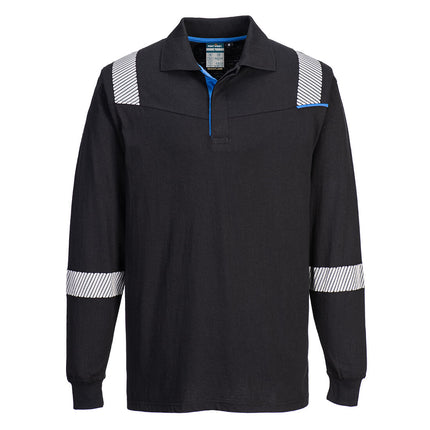 Bluza polo cu maneca lunga ignifuga Portwest FR711, 60% modacrilic, 39% bumbac, 1% fibre carbon, 200 gr/mp