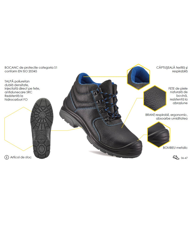 Bocanci de protectie Renania CRONOS S1, cu bombeu metalic