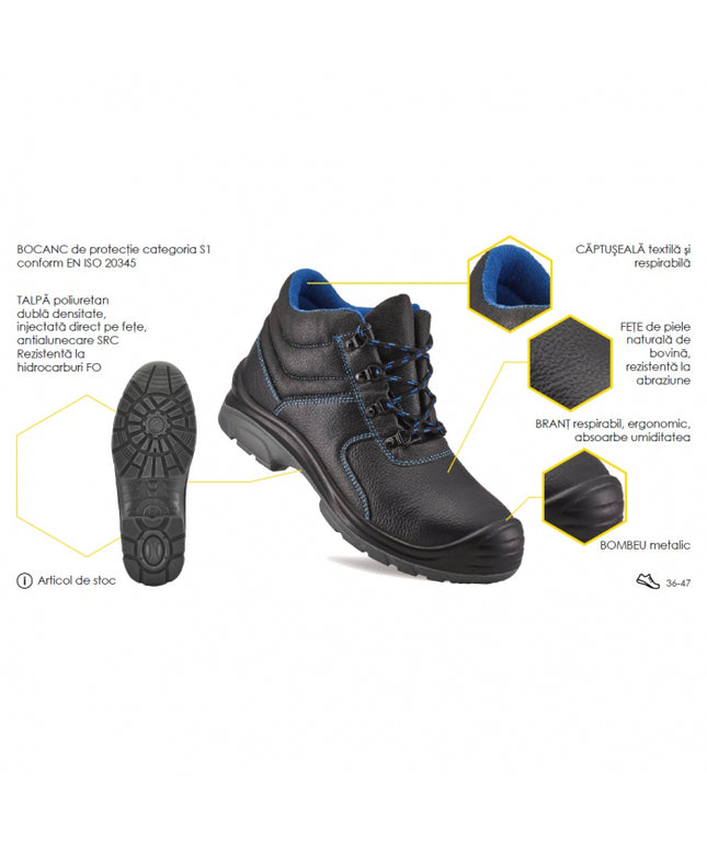 Bocanci de protectie Renania CRONOS S1, cu bombeu metalic