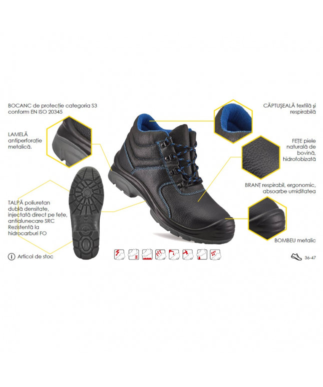Bocanci de protectie Renania DALAS S3, cu bombeu metalic si lamela