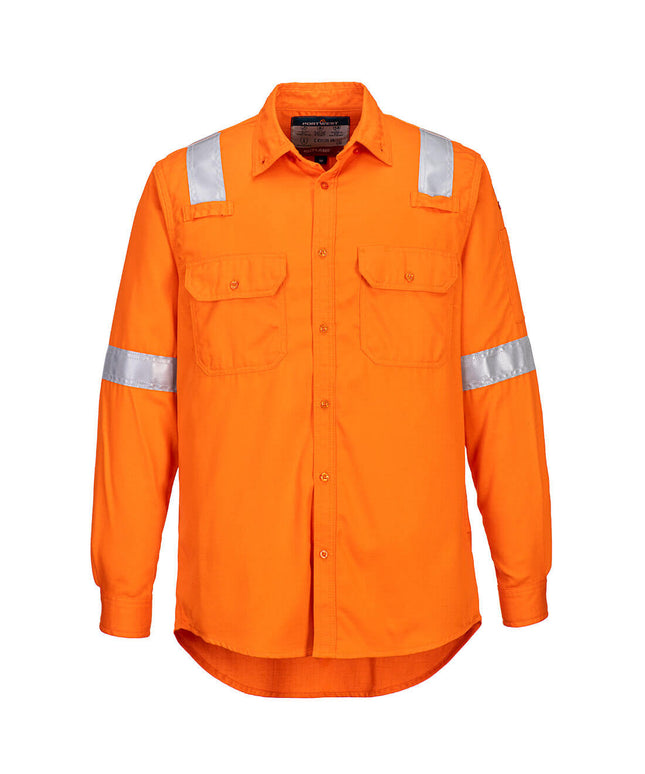 Camasa ignifuga antistatica cu benzi reflectorizante Portwest FR720, 99% bumbac, 1% fibra de carbon, 210 gr/mp