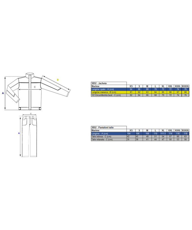 Costum salopeta clasica Renania BENI, 100% bumbac, 260gr/mp