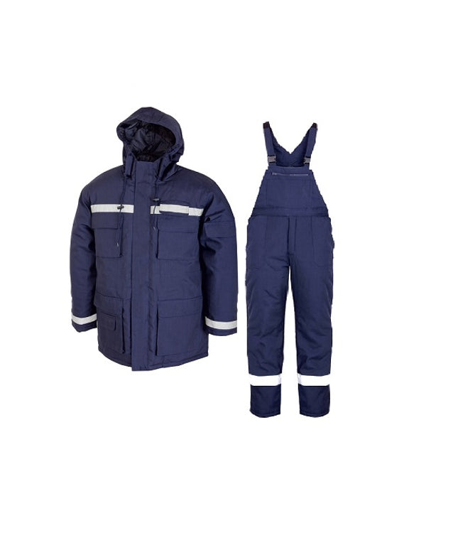 Costum salopeta cu pieptar de iarna cu benzi reflectorizante Renania PRAG PILZEN, tercot 65/35