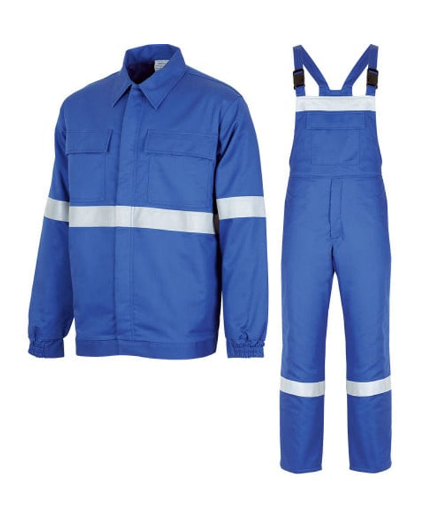 Costum salopeta ignifugat, antistatic Renania ARCO, 98% bumbac, 260gr/mp, cu benzi reflectorizante