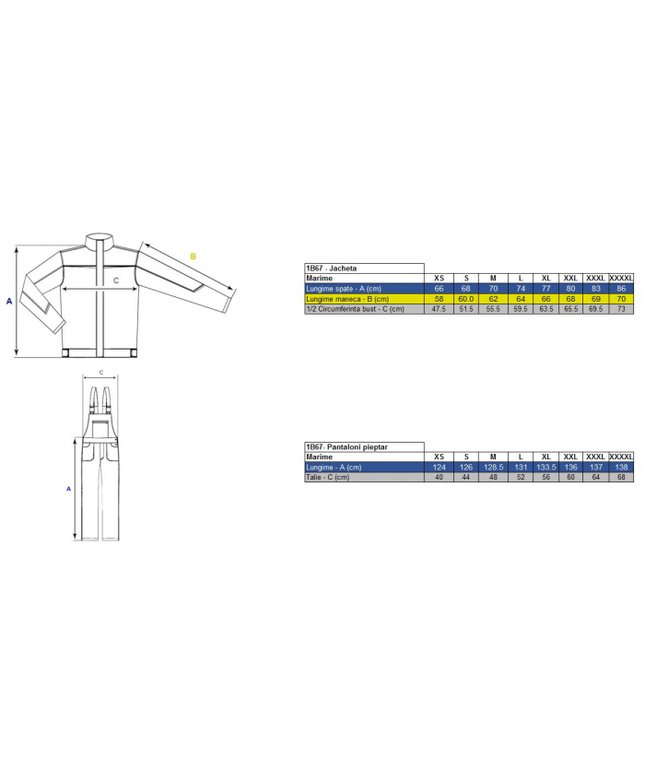 Costum salopeta ignifugat, antistatic, vatuit Renania ARCO WINTER, 98% bumbac, 260gr/mp, 2% fibre antistatice