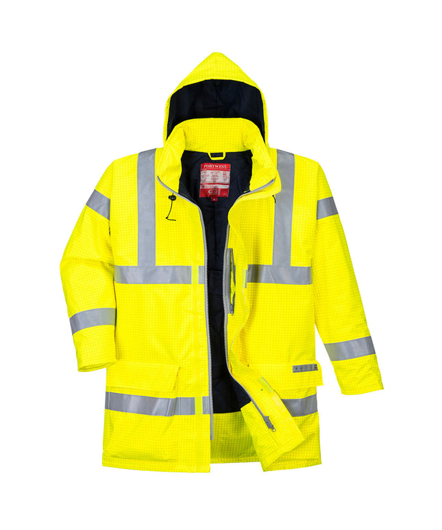 Jacheta reflectorizanta ignifuga Portwest BIZFLAME RAIN HIVIS S778, antistatica, 98% poliester, 2% fibra de carbon, 250g