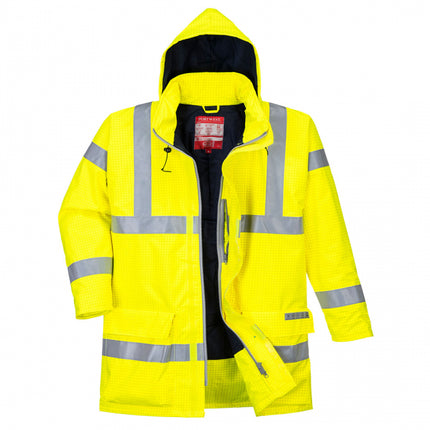 Jacheta reflectorizanta ignifuga Portwest BIZFLAME RAIN HIVIS S778, antistatica, 98% poliester, 2% fibra de carbon, 250g