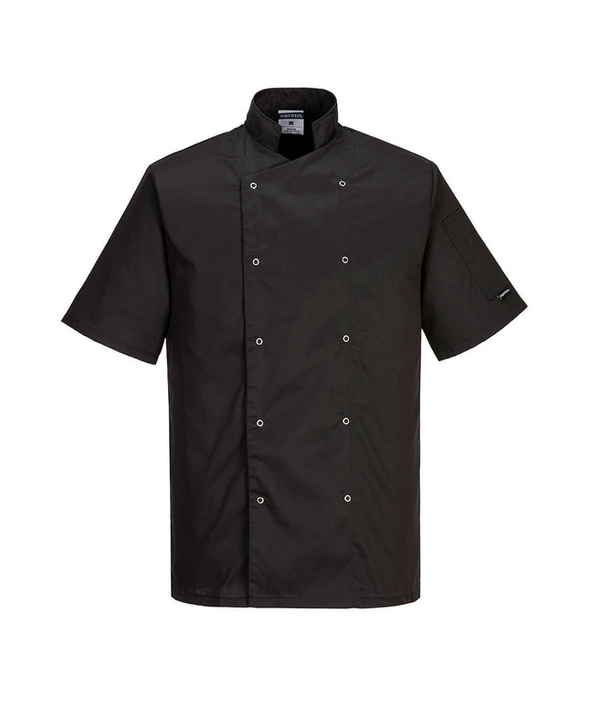 Jacheta cu maneca scurta bucatar Portwest CUMBRIA CHEFS C733, 65% poliester, 35% bumbac, 190g