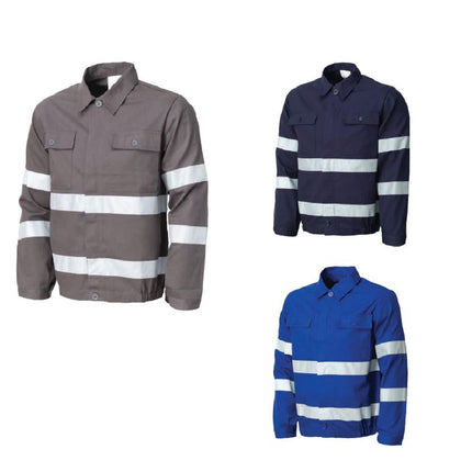 Jacheta de lucru cu benzi reflectorizante Renania WARNING, 100% bumbac, 260gr/mp