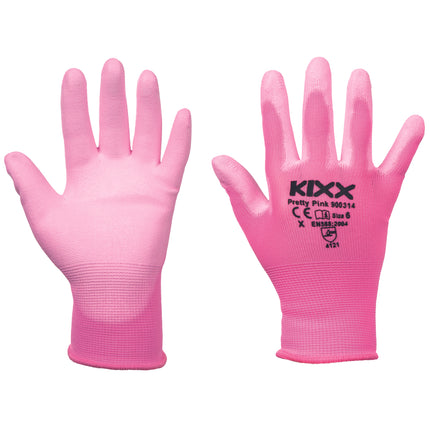 Manusi de protectie Kixx PRETTY PINK, impregnate in poliuretan