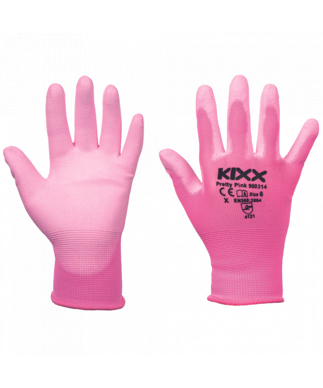 Manusi de protectie Kixx PRETTY PINK, impregnate in poliuretan