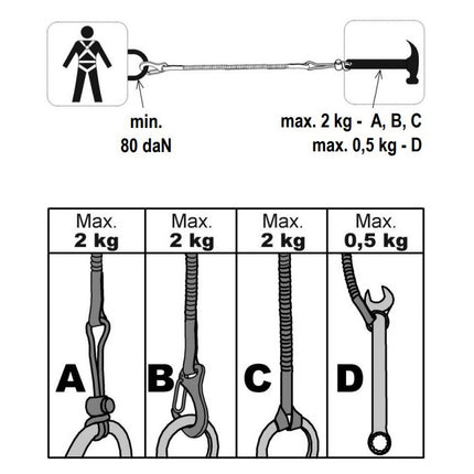 Mijloc de legatura elastic Vertiqual TOOL SAFETY LANYARD, pentru asigurarea sculelor