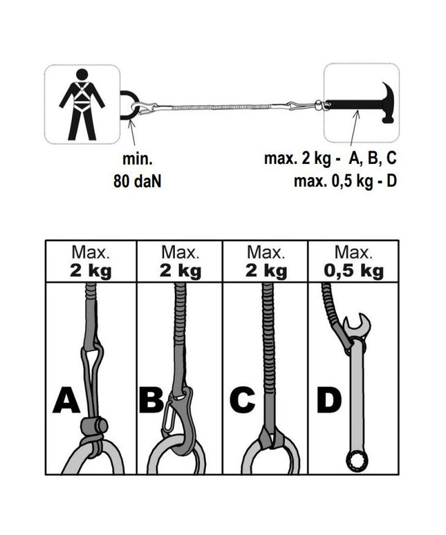 Mijloc de legatura elastic Vertiqual TOOL SAFETY LANYARD, pentru asigurarea sculelor
