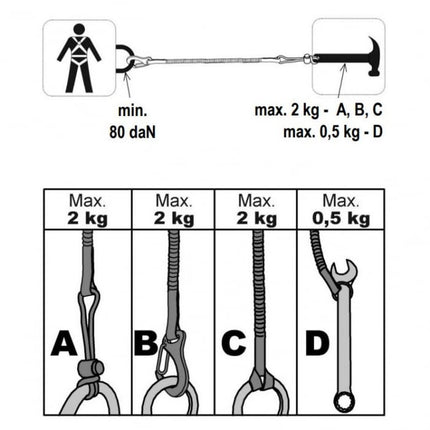 Mijloc de legatura elastic Vertiqual TOOL SAFETY LANYARD, pentru asigurarea sculelor