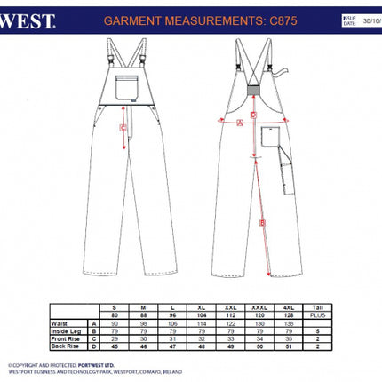 Pantaloni cu pieptar Portwest BURNLEY C875, 65% poliester, 35% bumbac, 245g