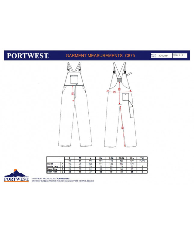 Pantaloni cu pieptar Portwest BURNLEY C875, 65% poliester, 35% bumbac, 245g