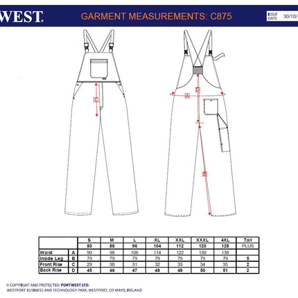 Pantaloni cu pieptar Portwest BURNLEY C875, 65% poliester, 35% bumbac, 245g
