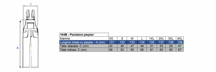 Pantalon salopeta cu pieptar Renania LOVE VANTAGGIO, 100% bumbac, 250gr/mp