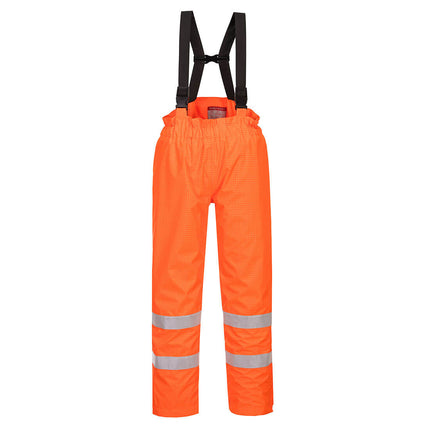 Pantaloni salopeta cu pieptar vatuiti reflectorizanti Portwest BIZFLAME RAIN HIVIS S781, ignifugi, antistatici, 98% poliester, 2% fibra de carbon, 250g