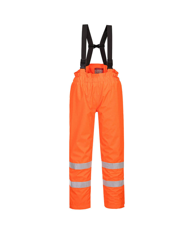 Pantaloni salopeta cu pieptar vatuiti reflectorizanti Portwest BIZFLAME RAIN HIVIS S781, ignifugi, antistatici, 98% poliester, 2% fibra de carbon, 250g