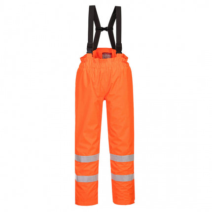 Pantaloni salopeta cu pieptar vatuiti reflectorizanti Portwest BIZFLAME RAIN HIVIS S781, ignifugi, antistatici, 98% poliester, 2% fibra de carbon, 250g