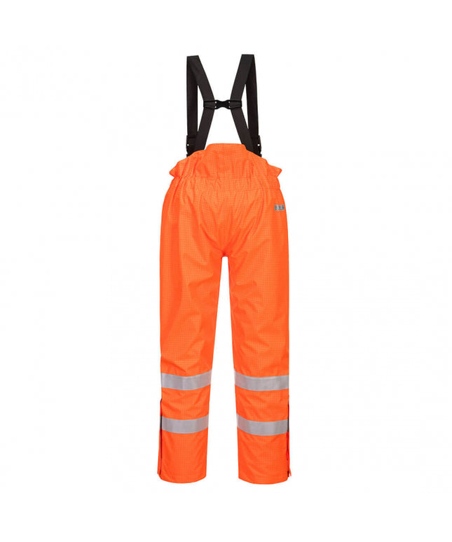 Pantaloni salopeta cu pieptar vatuiti reflectorizanti Portwest BIZFLAME RAIN HIVIS S781, ignifugi, antistatici, 98% poliester, 2% fibra de carbon, 250g