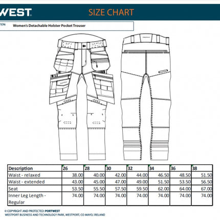 Pantaloni cu buzunare detasabile cu benzi reflectorizante dama Portwest DX452, 93% poliester, 7% elastan, 270 gr/mp