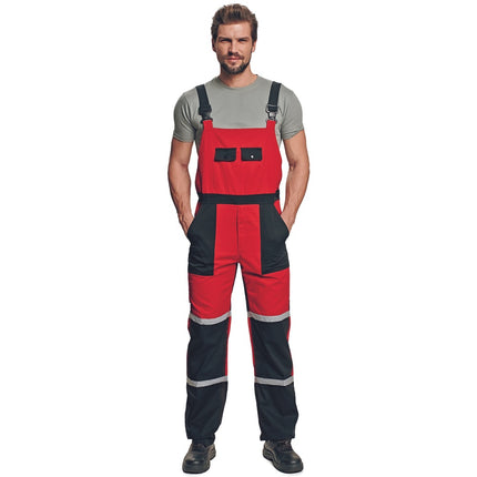 Pantaloni cu pieptar cu benzi reflectorizante Cerva TAYRA, 65% poliester, 35% bumbac, 240 gr/mp
