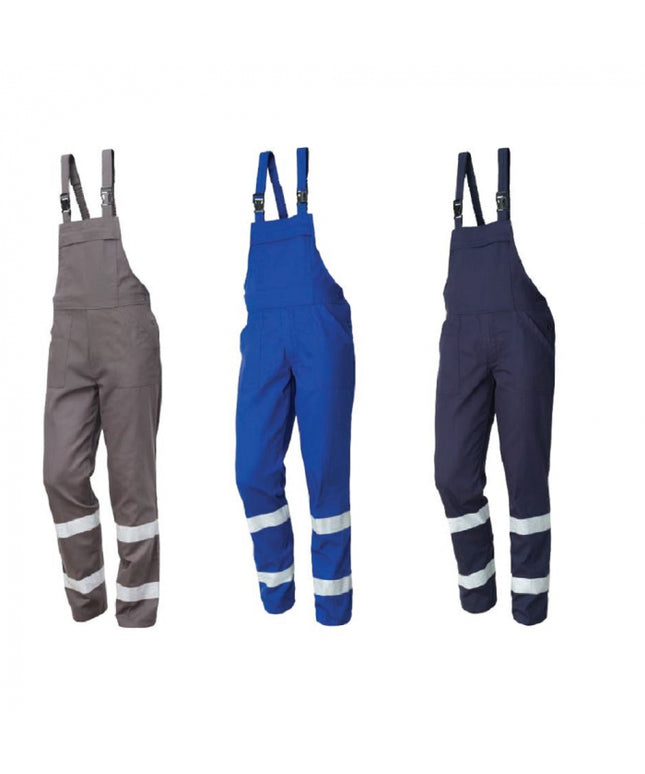 Pantaloni cu pieptar cu benzi reflectorizante Renania Warning RADAR, 100% bumbac, 260gr/mp