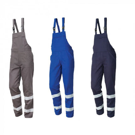 Pantaloni cu pieptar cu benzi reflectorizante Renania Warning RADAR, 100% bumbac, 260gr/mp