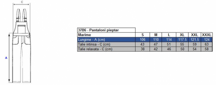 Pantaloni cu pieptar cu benzi reflectorizante Renania Warning RADAR, 100% bumbac, 260gr/mp