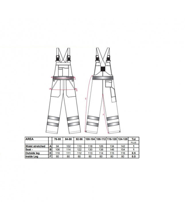 Pantaloni salopeta cu pieptar reflectorizanti HIVIS S388, necaptusiti, 100% poliester, 190 gr/mp