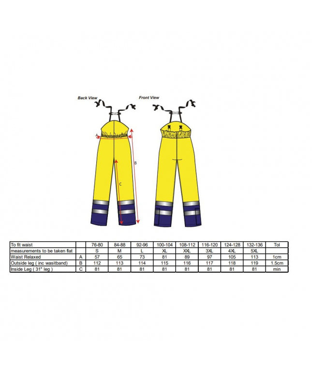 Pantaloni salopeta cu pieptar reflectorizanti impermeabili Portwest BIZFLAME HIVIS S782, ignifugi, protectie multipla, 98% poliester, 2% fibra de carbon, 250g