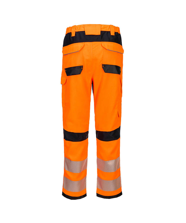 Pantaloni de lucru cu benzi reflectorizante Portwest FR414FR Modaflame HVO, 61% modacrilic, 18% viscoza, 15% poliester, 5% aramid, 1% fibra carbon, 300 gr/mp