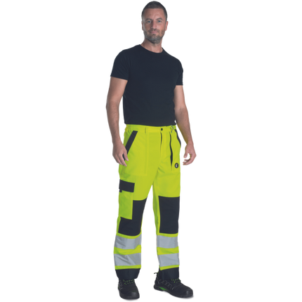 Pantaloni de lucru in talie cu benzi reflectorizante Cerva MAX NEO HV, 65% poliester, 35% bumbac, 250 gr/mp