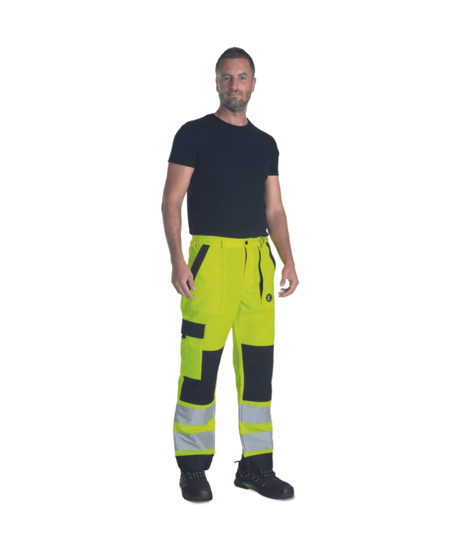 Pantaloni de lucru in talie cu benzi reflectorizante Cerva MAX NEO HV, 65% poliester, 35% bumbac, 250 gr/mp