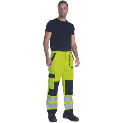 Pantaloni de lucru in talie cu benzi reflectorizante Cerva MAX NEO HV, 65% poliester, 35% bumbac, 250 gr/mp