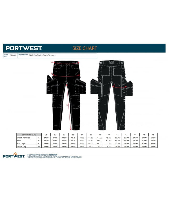 Pantaloni de lucru in talie Portwest CD881, 65% poliester, 35% bumbac, 245 gr/mp