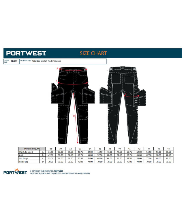 Pantaloni de lucru in talie Portwest CD881, 65% poliester, 35% bumbac, 245 gr/mp