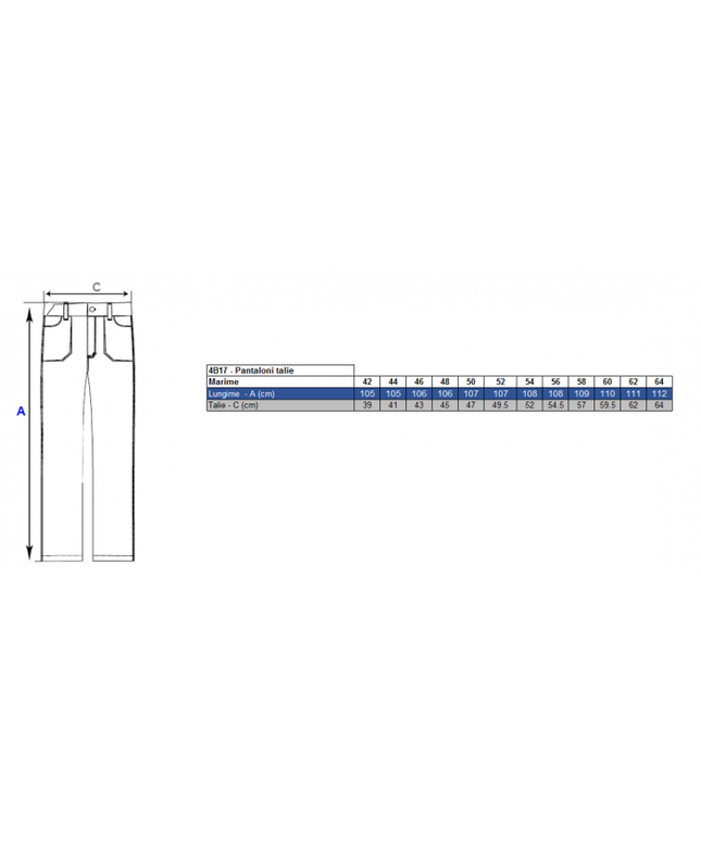 Pantaloni de lucru in talie Renania TONGA, tercot 65/35, 235gr/mp