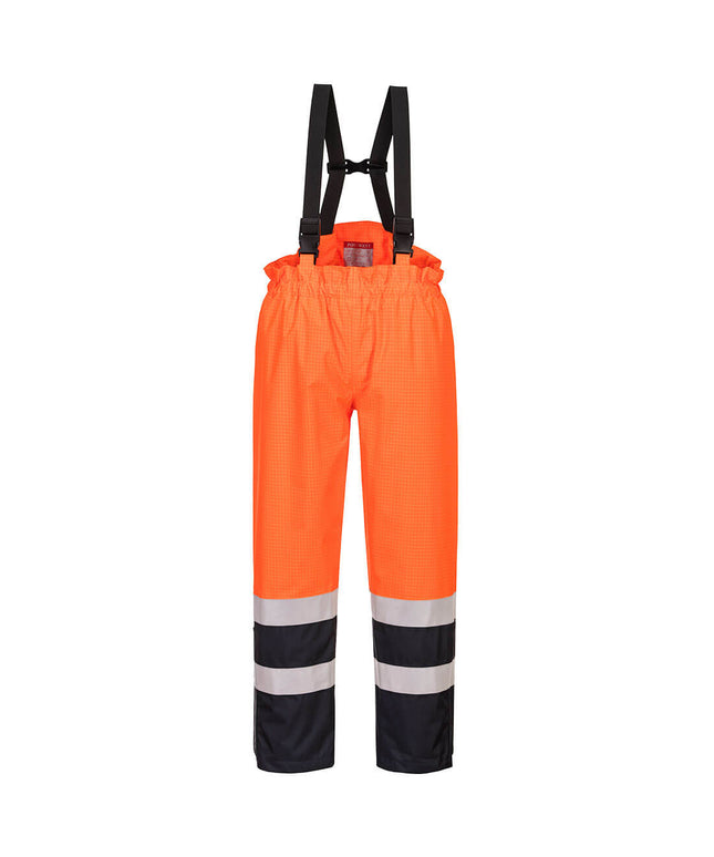 Pantaloni salopeta cu pieptar reflectorizanti impermeabili Portwest BIZFLAME HIVIS S782, ignifugi, protectie multipla, 98% poliester, 2% fibra de carbon, 250g