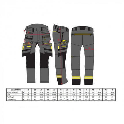 Pantaloni de lucru in talie Portwest HOLSTER DX440 DX3, cu benzi reflectorizante, 93% poliester, 7% elastan, 270g