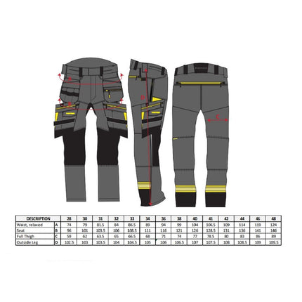 Pantaloni de lucru in talie Portwest HOLSTER DX440 DX3, cu benzi reflectorizante, 93% poliester, 7% elastan, 270g