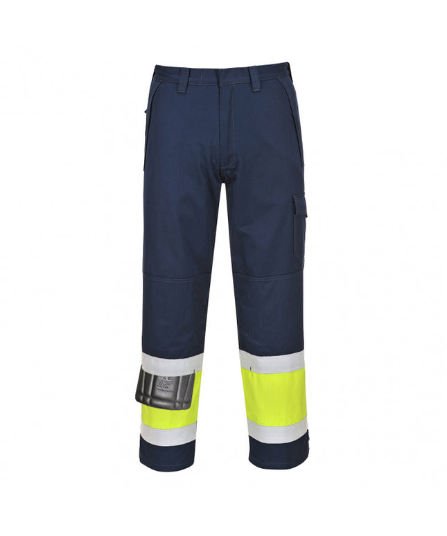 Pantaloni ignifugi cu benzi reflectorizante Portwest MODAFLAME MV26, 60% modacrilic, 39% bumbac, 1% fibre Carbon, 280g