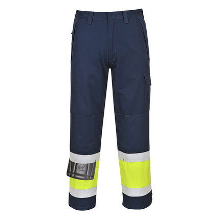 Pantaloni ignifugi cu benzi reflectorizante Portwest MODAFLAME MV26, 60% modacrilic, 39% bumbac, 1% fibre Carbon, 280g
