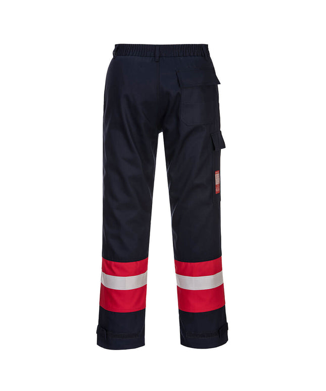 Pantaloni ignifugi cu benzi reflectorizante Portwest FR56 BIZFLAME, 99% bumbac, 1% fibra de carbon, 350 gr/mp