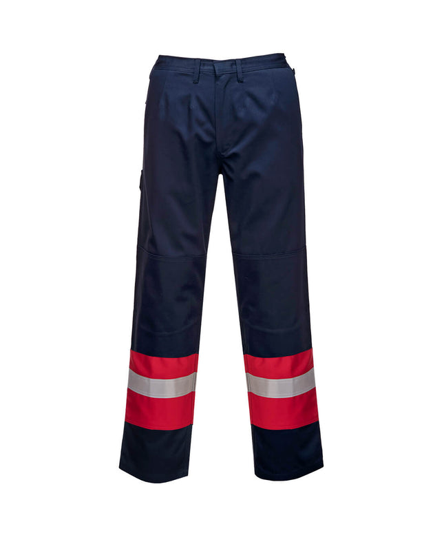 Pantaloni ignifugi cu benzi reflectorizante Portwest FR56 BIZFLAME, 99% bumbac, 1% fibra de carbon, 350 gr/mp