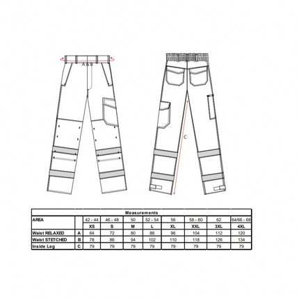 Pantaloni ignifugi cu benzi reflectorizante Portwest MODAFLAME MV26, 60% modacrilic, 39% bumbac, 1% fibre Carbon, 280g