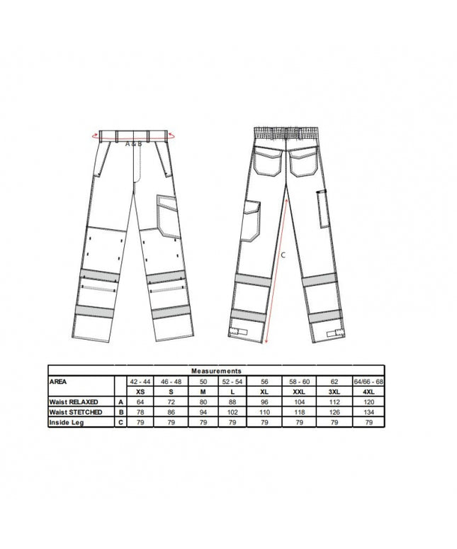 Pantaloni ignifugi cu benzi reflectorizante Portwest MODAFLAME MV26, 60% modacrilic, 39% bumbac, 1% fibre Carbon, 280g