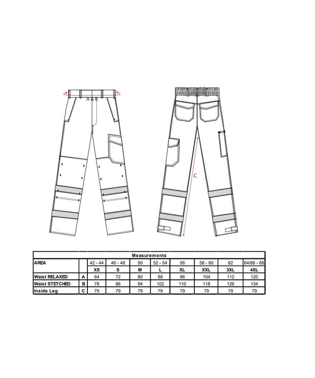 Pantaloni ignifugi cu benzi reflectorizante Portwest MODAFLAME MV26, 60% modacrilic, 39% bumbac, 1% fibre Carbon, 280g
